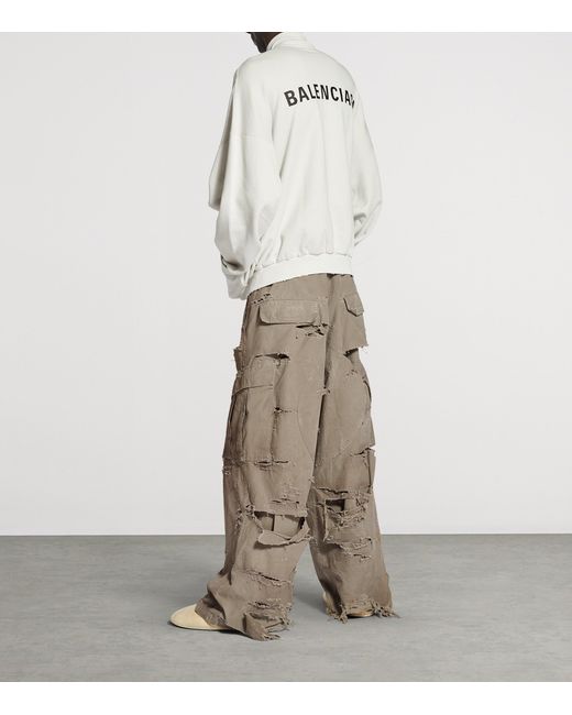 Balenciaga White Cotton Logo Zip-Up Jacket for men