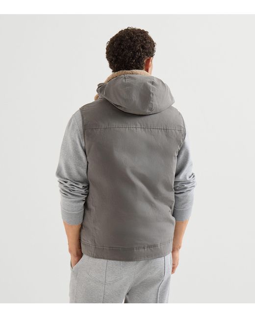 Brunello Cucinelli Gray Waxed Techno Down-Filled Gilet for men
