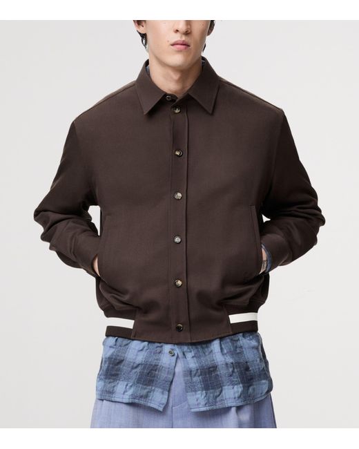 Loewe Brown Wool-Blend Stripe-Trim Shirt Jacket for men