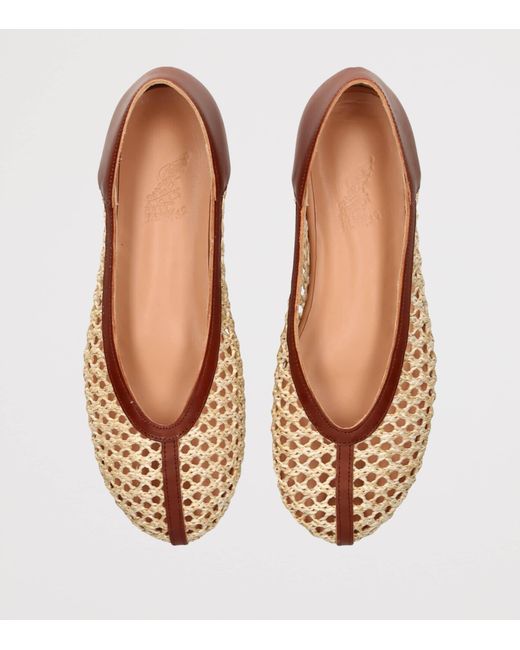 Ancient Greek Sandals Brown Raffia Leather-Trim Aeropi Ballet Flats