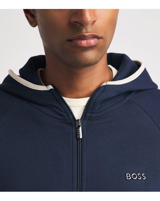 Boss Blue Contrast-Trim Sense Zip-Up Hoodie for men