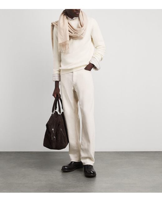 FIORONI CASHMERE White Cashmere Crew-Neck Sweater for men