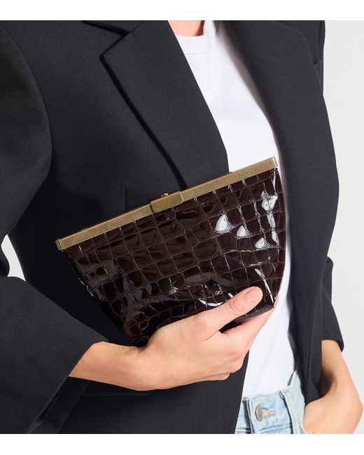 Jimmy Choo Brown Croc-Embossed Ganache Clutch Bag