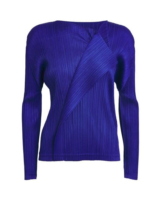 Pleats Please Issey Miyake Blue Long-Sleeve Light Wave Top