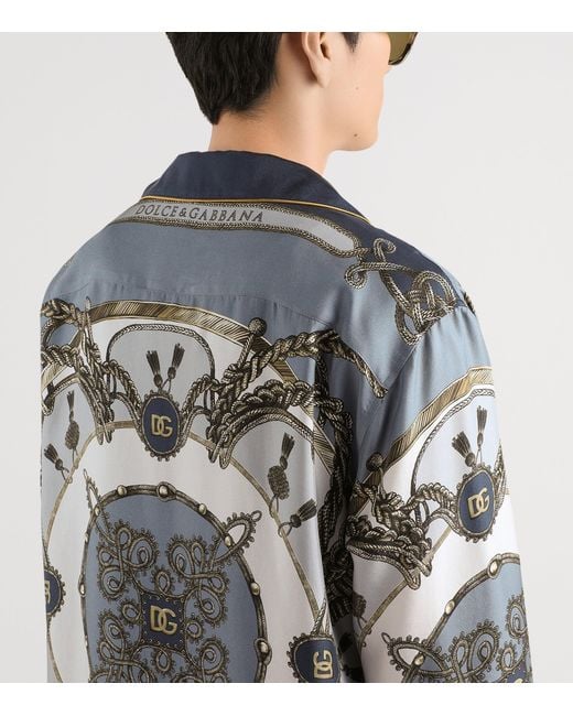 Dolce & Gabbana Gray Silk Cargo Print Shirt for men