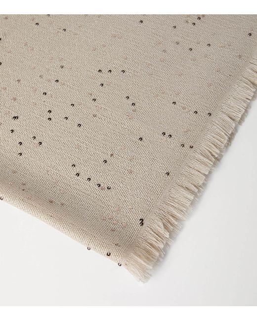 Brunello Cucinelli Natural Cashmere-Silk Embellished Scarf