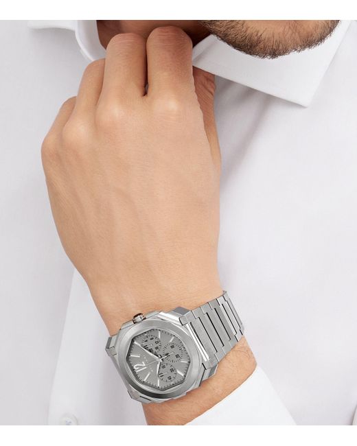 BVLGARI Gray Stainless Steel Octo Finissimo Chronograph Gmt Watch for men