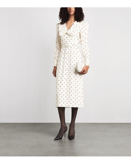 Alessandra Rich White Silk Printed Midi Dress