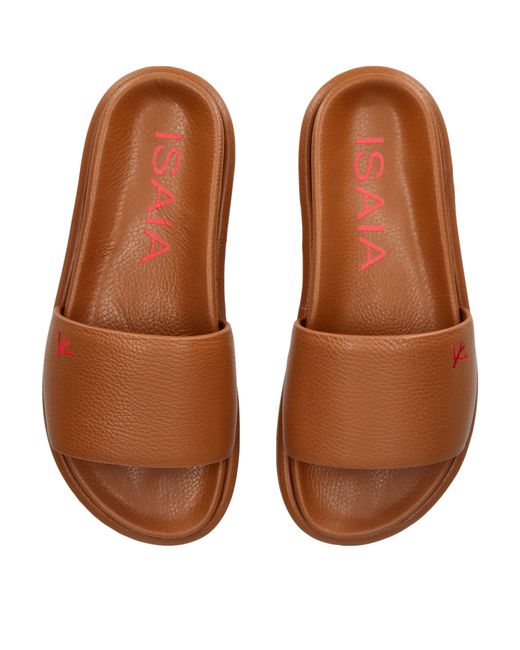 Isaia Brown Leather Slides for men