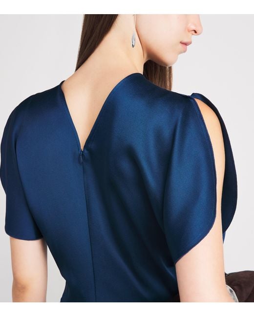 Victoria Beckham Blue Satin Bela Midi Dress