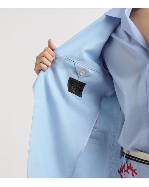Dolce & Gabbana Blue Linen Single-Breasted Blazer for men