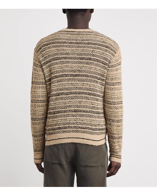 Emporio Armani Natural Cotton-Blend Stripe Frayed Sweater for men