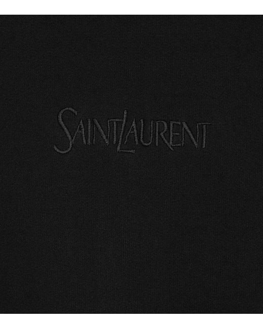 Saint Laurent Black Cotton Embroidered Logo Hoodie for men