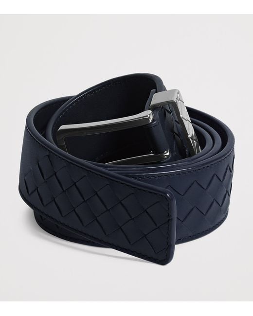 Bottega Veneta Black Leather Intrecciato Loop Belt for men