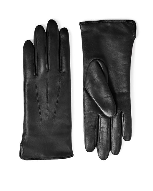 Aspinal Black Wool-Cashmere Lined Leather Gloves