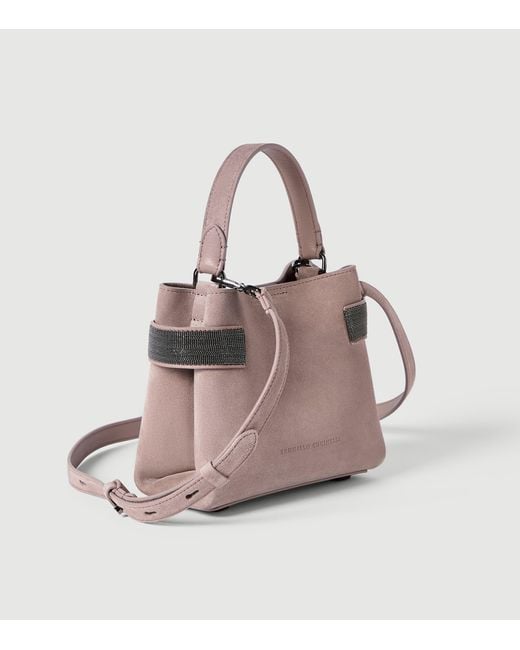 Brunello Cucinelli Purple Small Suede Essence Top-Handle Bag