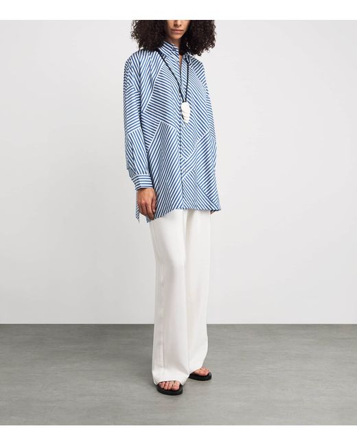 Eskandar Blue Stripe Wide A-Line Shirt