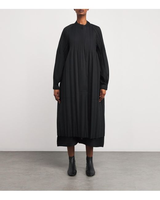 Pleats Please Issey Miyake Black Smooth Coat Pea Coat
