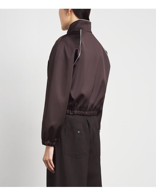 Sandro Brown Satin Cropped Bomber Jacket