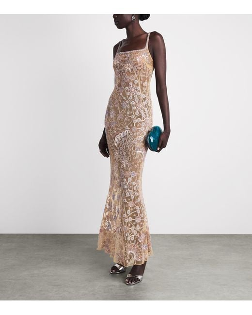 Clio Peppiatt Natural Beaded Solea Maxi Dress