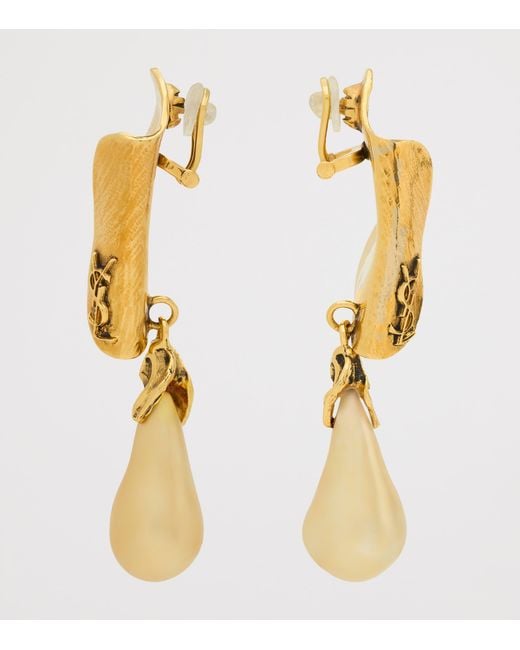 Saint Laurent Metallic Faux Pearl Cassandra Earrings for men