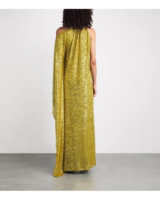Taller Marmo Yellow Sequinned Atlas Disco Maxi Dress