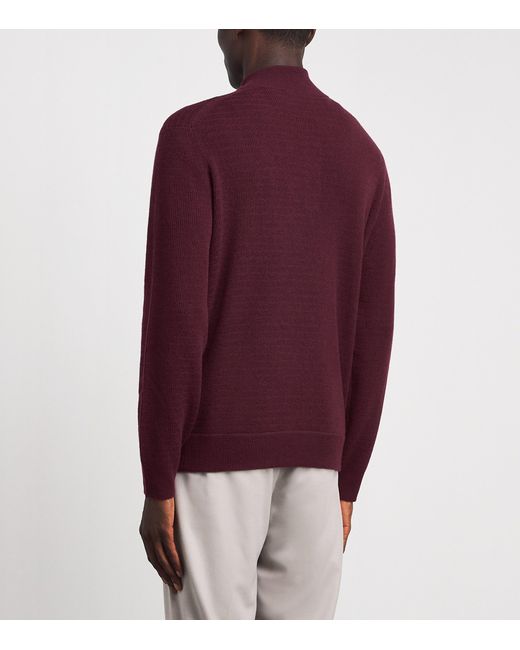 Canali Red Virgin Wool-Cashmere Quarter-Zip Sweater for men