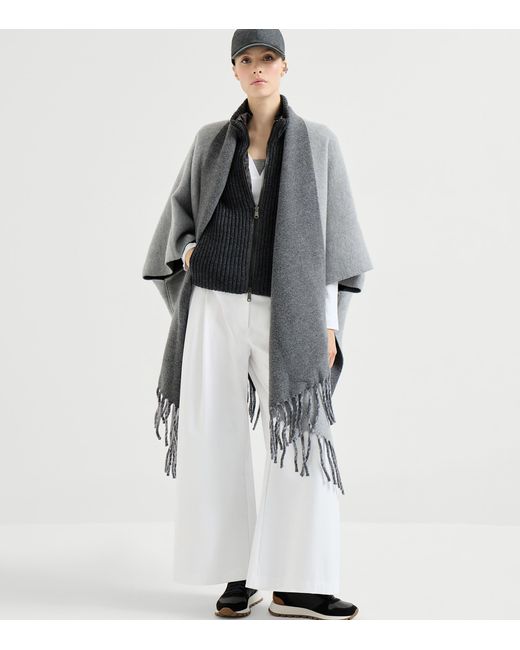 Brunello Cucinelli Gray Wool-Cashmere Reversible Poncho