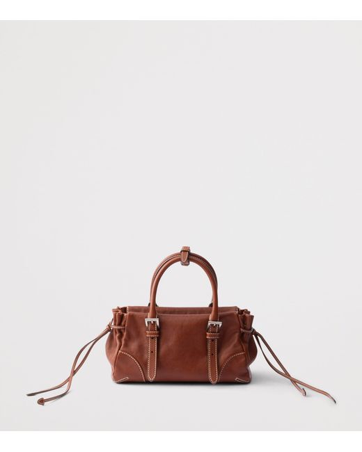 Prada Brown Small Leather Bonnie Top-Handle Bag