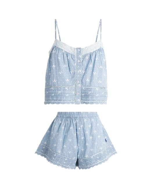 Polo Ralph Lauren Blue Cotton Floral Stripe Pyjama Set