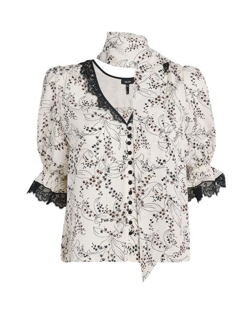 ME+EM White Silk Printed Tie-Detail Blouse