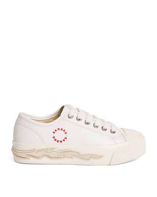 Sandro White Leather Flame-detail Sneakers