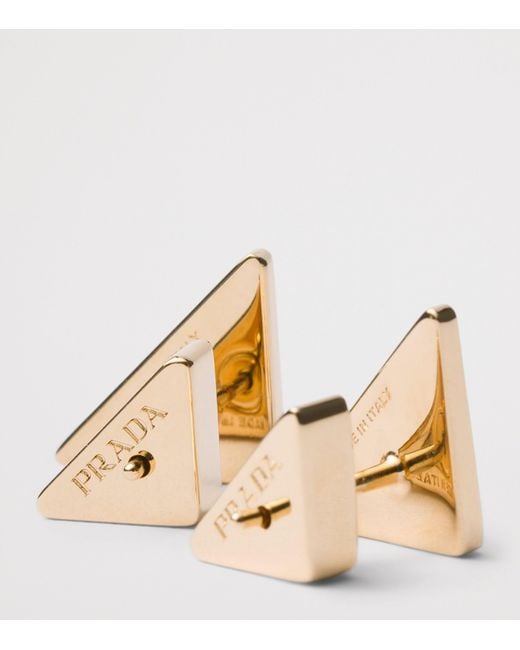 Prada Metallic Enamel Triangle Logo Earrings