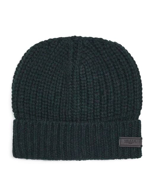 Isaia Green Cashmere Rib-Knit Beanie for men