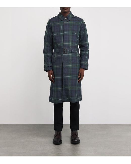 Polo Ralph Lauren Blue Waxed Cotton Tartan Overcoat for men