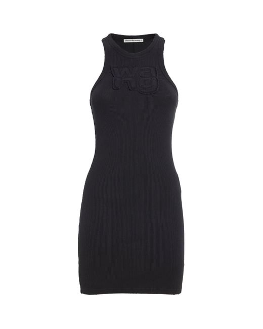 Alexander Wang Black Distressed Logo Mini Dress