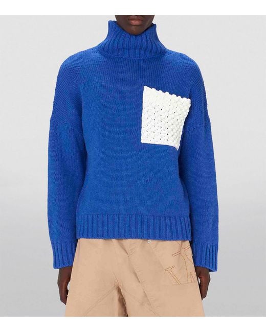 J.W. Anderson Blue Oversized Pocket-detail Rollneck Sweater for men