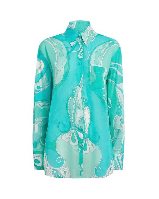 PUCCI Cotton Orchidee Print Shirt in Blue | Lyst