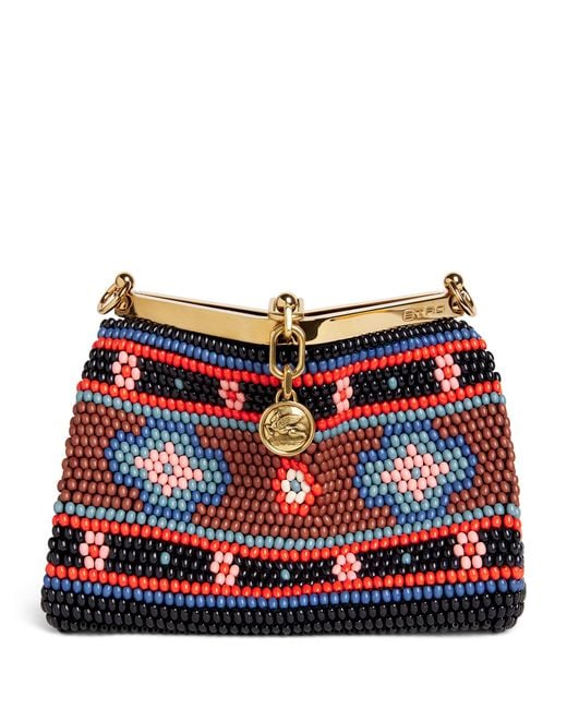 Etro Red Small Beaded Vela Shoulder Bag