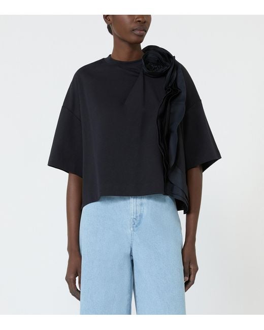 Max Mara Black Cotton Floral Appliqué T-Shirt