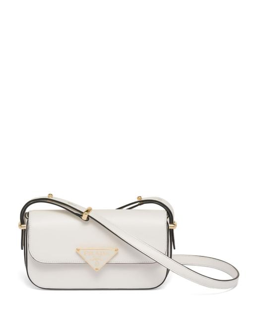Prada White Leather Emblème Shoulder Bag