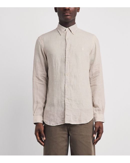 Polo Ralph Lauren Gray Linen Custom-Fit Stripe Shirt for men