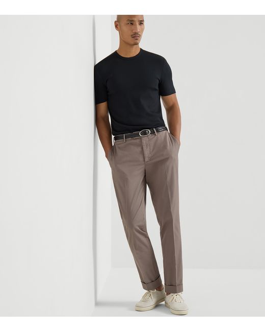 Brunello Cucinelli Gray Stretch-Cotton Comfort Gabardine Italian Trousers for men