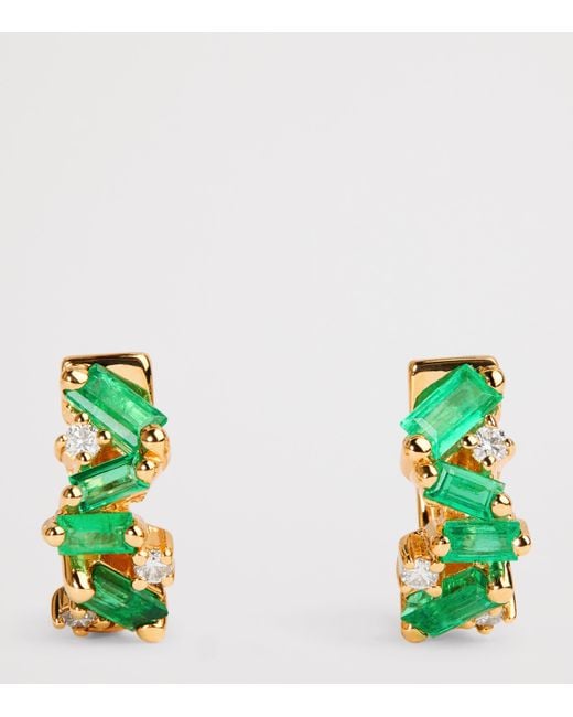 Suzanne Kalan Green Diamond And Emerald Frenzy Huggie Earrings