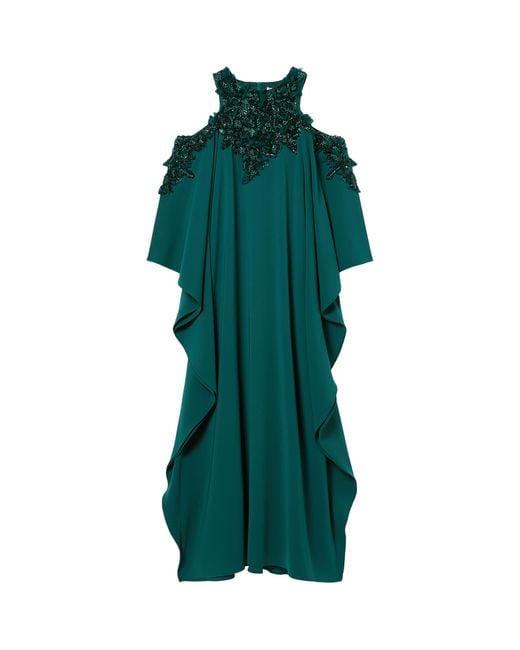 Marina Rinaldi Green X Tony Ward Embellished Cold-Shoulder Maxi Dress