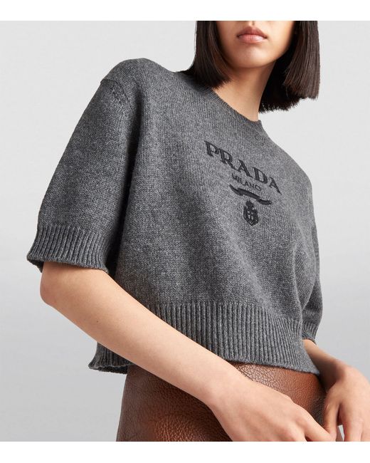 Prada Gray Wool-cashmere Logo Sweater