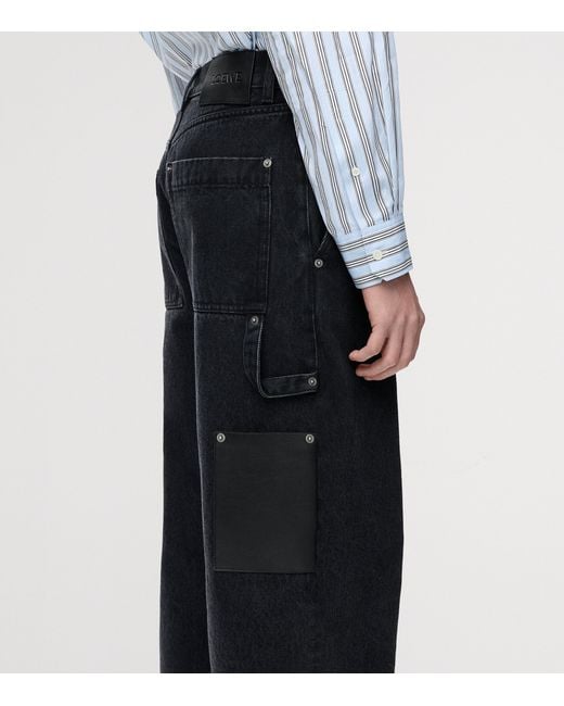 Loewe Blue Leather-Trim Straight Jeans for men