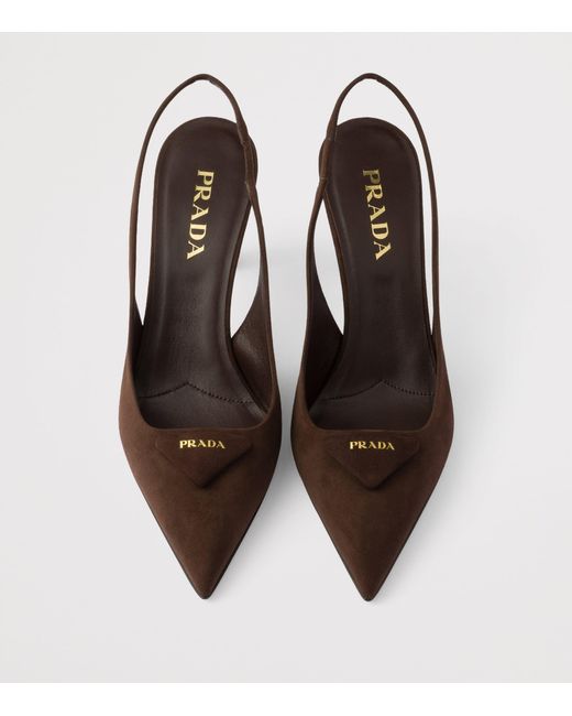 Prada Brown Suede Triangle Slingback Pumps 75