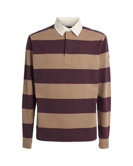 Moncler Brown Cotton Stripe Rugby Shirt for men