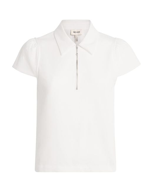 ME+EM White Organic Cotton Zipped Polo Sweater